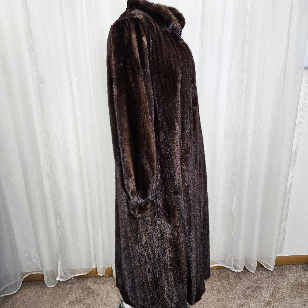 Gorgeous Brown Mahogany Mink Fur Coat With Bracelet Cuff Stand Collar Large Glam - Picture 9 of 16